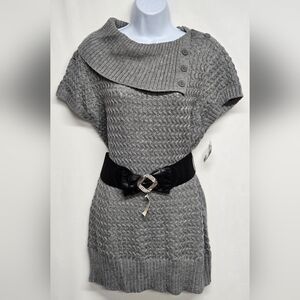 Nobo Xl 15 -17 Jr. Split Neck Tunic Belted Cable Knit Heather Grey New